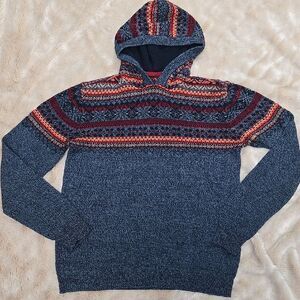 I JEANS BY BUFFALO BLUE FAIR ISLES CASUAL HOODED SWEATER